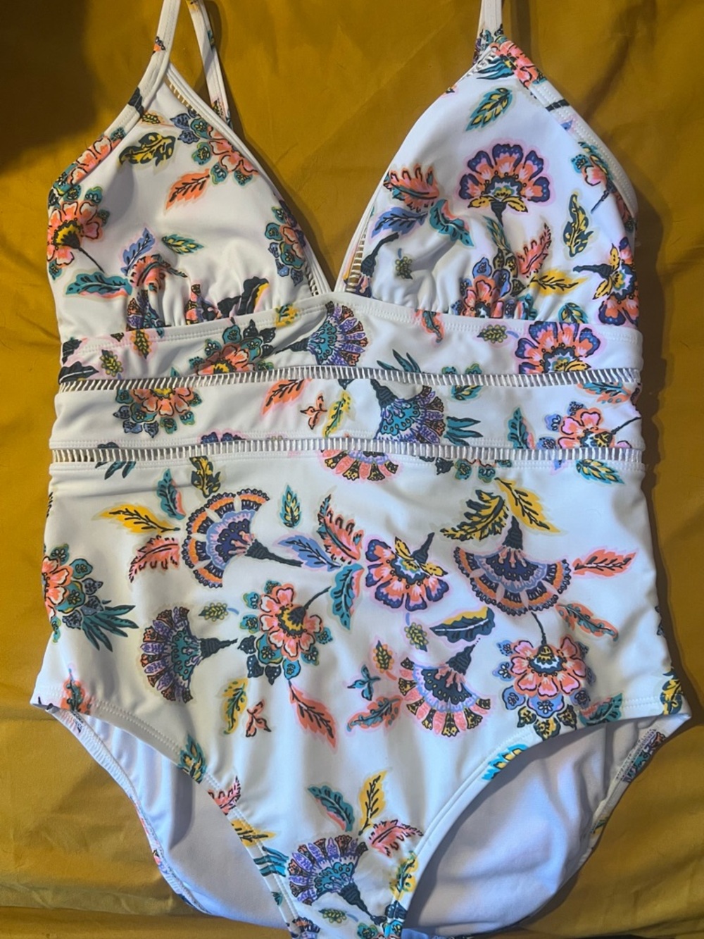 Kona Sol White Floral One-Piece Swimsuit with Multicolor Print